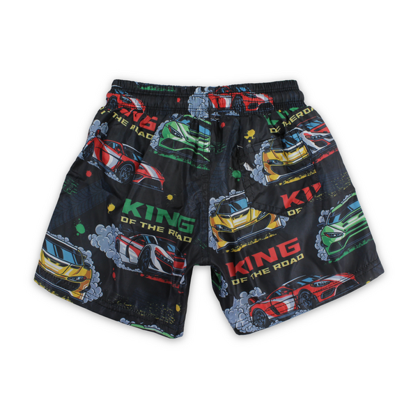 Boys Swim Trunks – Black with King of The Road Print