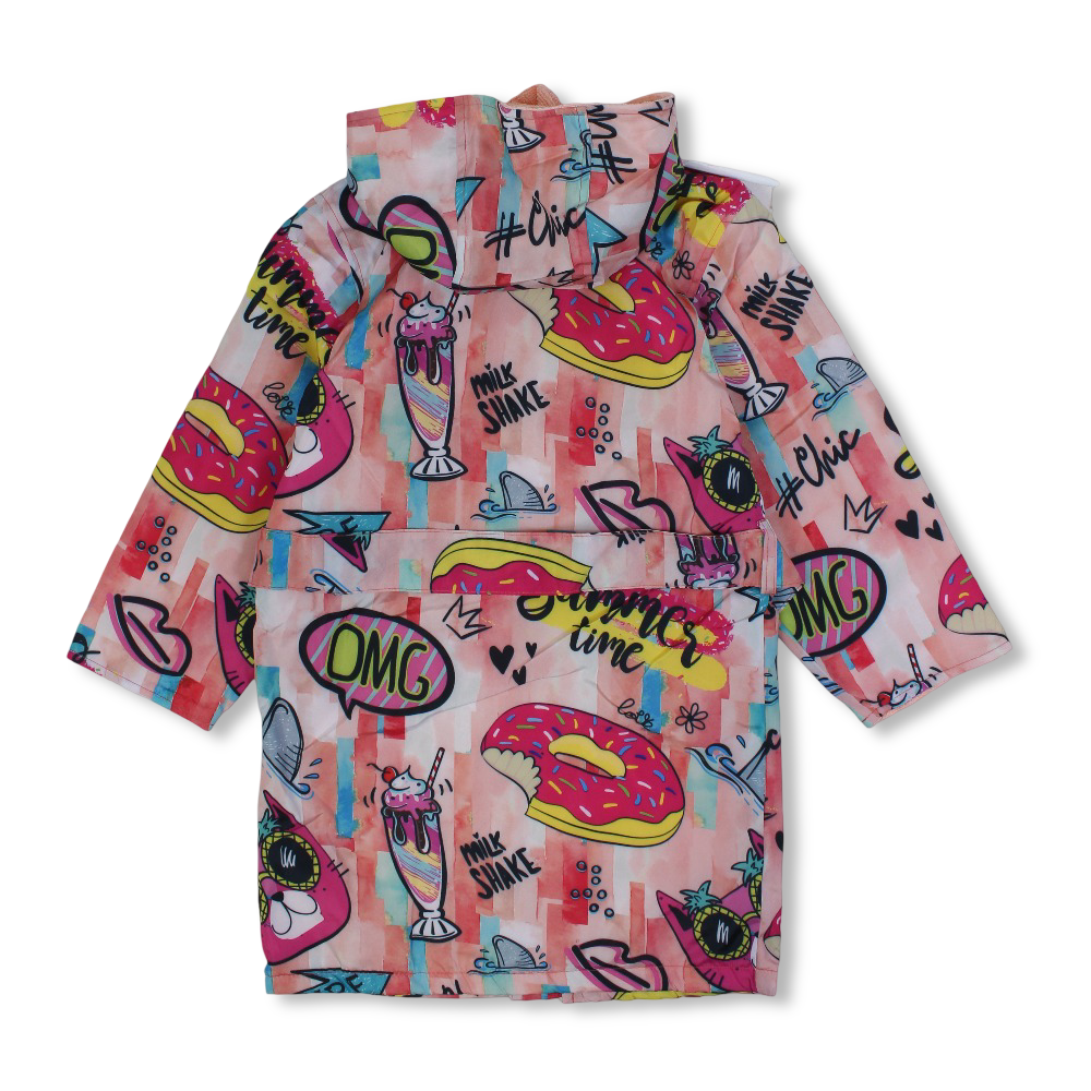 Girls Waterproof Swim Robe - Multicolor with Donuts Print