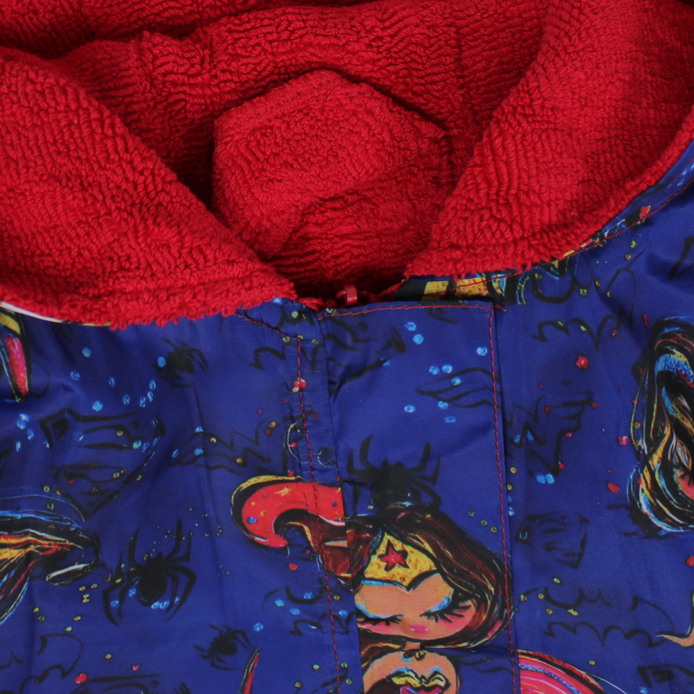 Girls Waterproof Swim Robe - Blue with Super Heroes Print