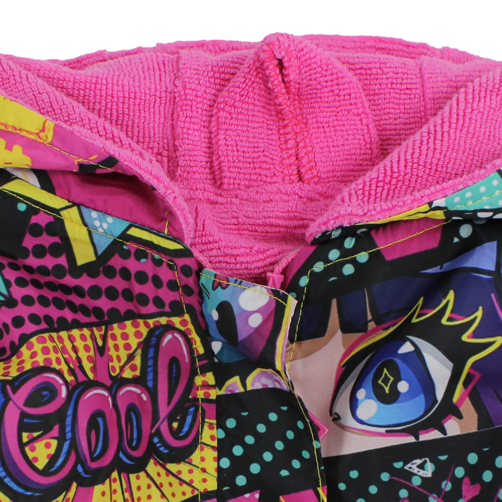 Girls Waterproof Swim Robe – Fuchsia with Anime Design