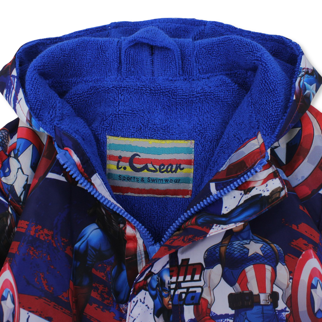 Boys Waterproof Swim Robe – Blue with Captin America Print