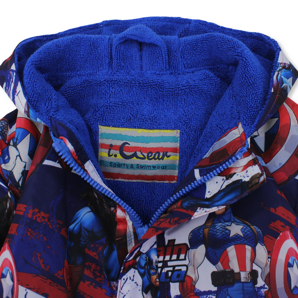 Boys Waterproof Swim Robe – Blue with Captin America Print