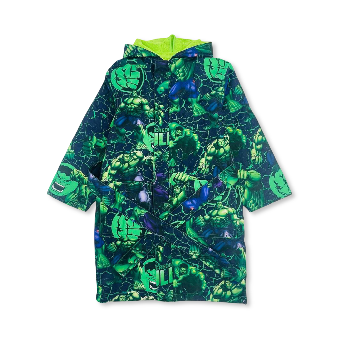 Boys Waterproof Swim Robe – Green with Hulk Print