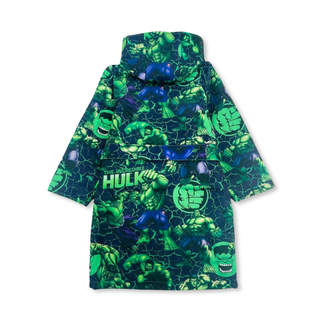 Boys Waterproof Swim Robe – Green with Hulk Print