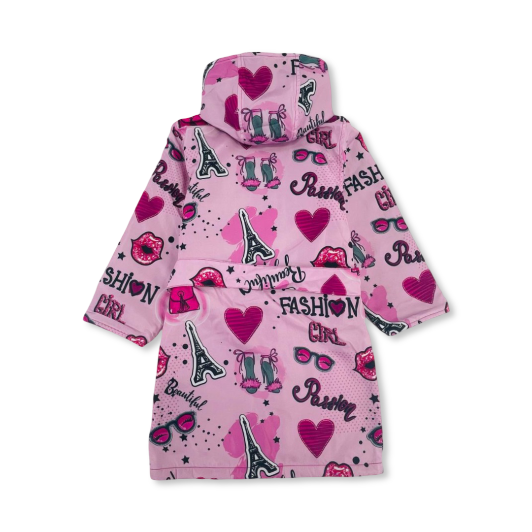 Girls Waterproof Swim Robe – Pink with Fashion Girl Print