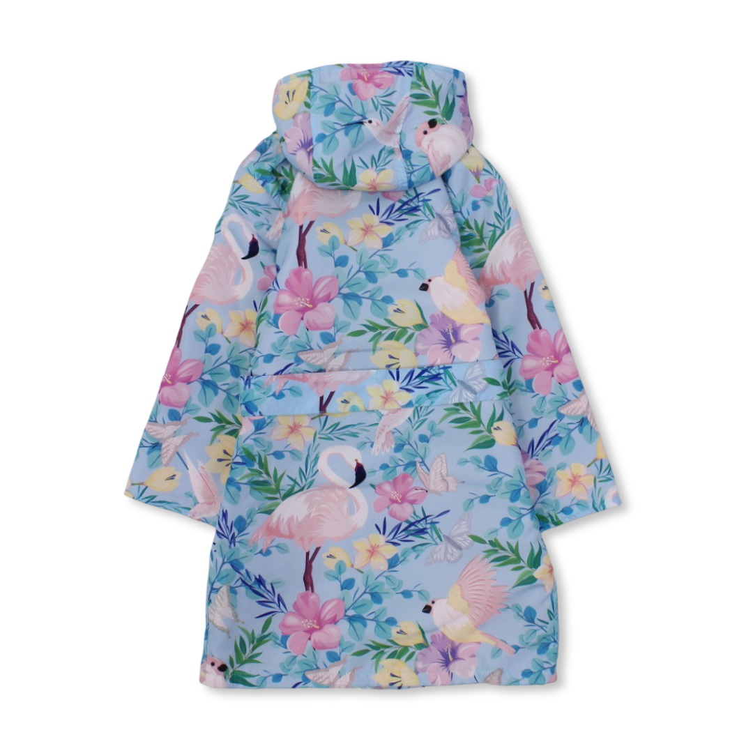 Girls Waterproof Swim Robe – Baby Blue with Birds Print