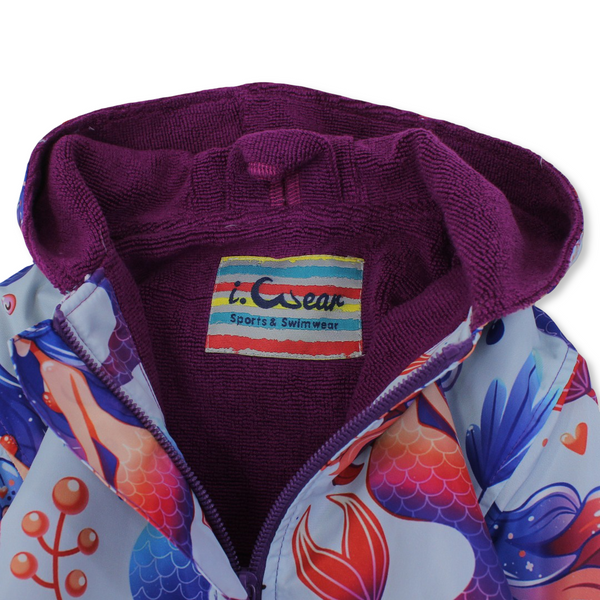 Girls Waterproof Swim Robe – Baby Blue with Mermaid Print