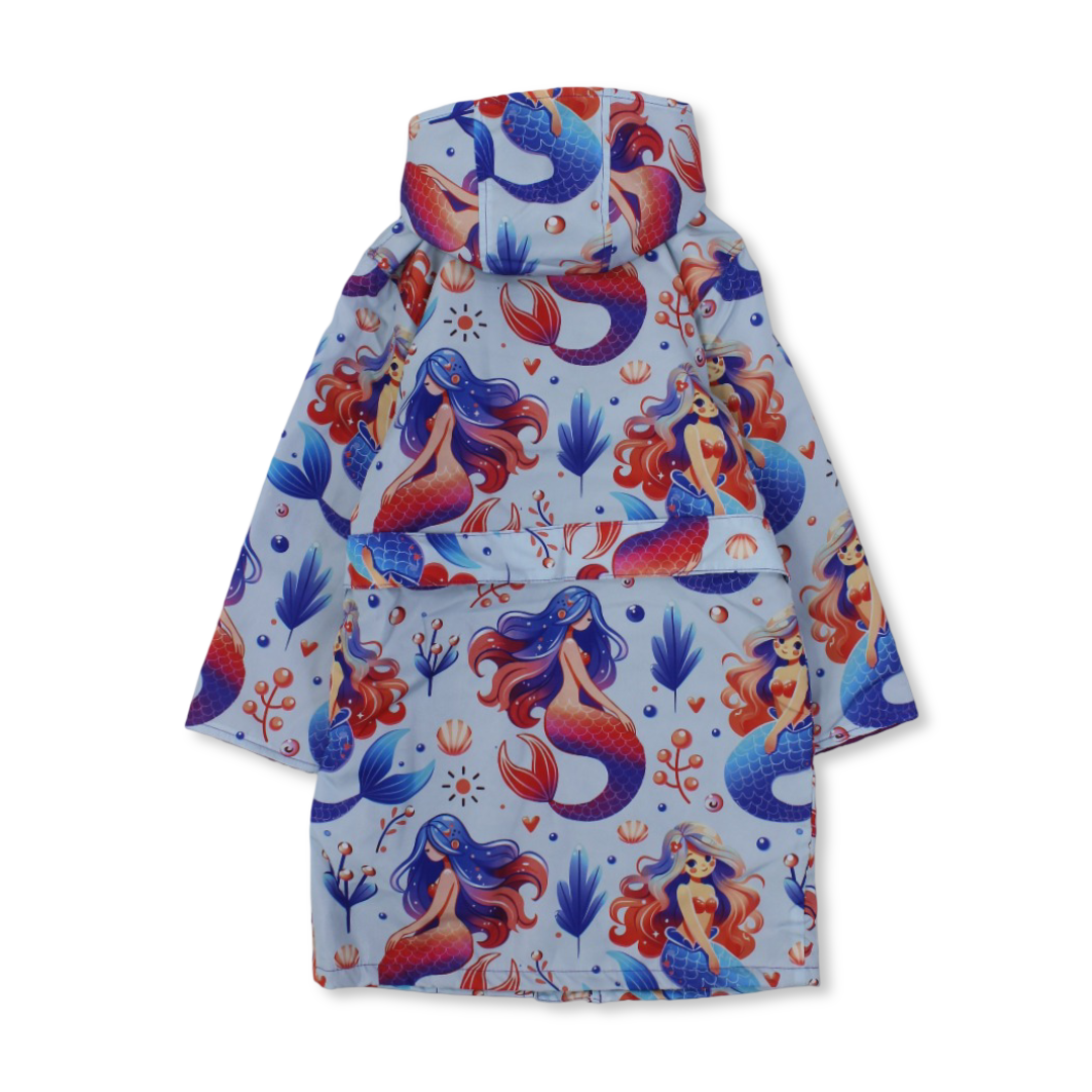Girls Waterproof Swim Robe – Baby Blue with Mermaid Print