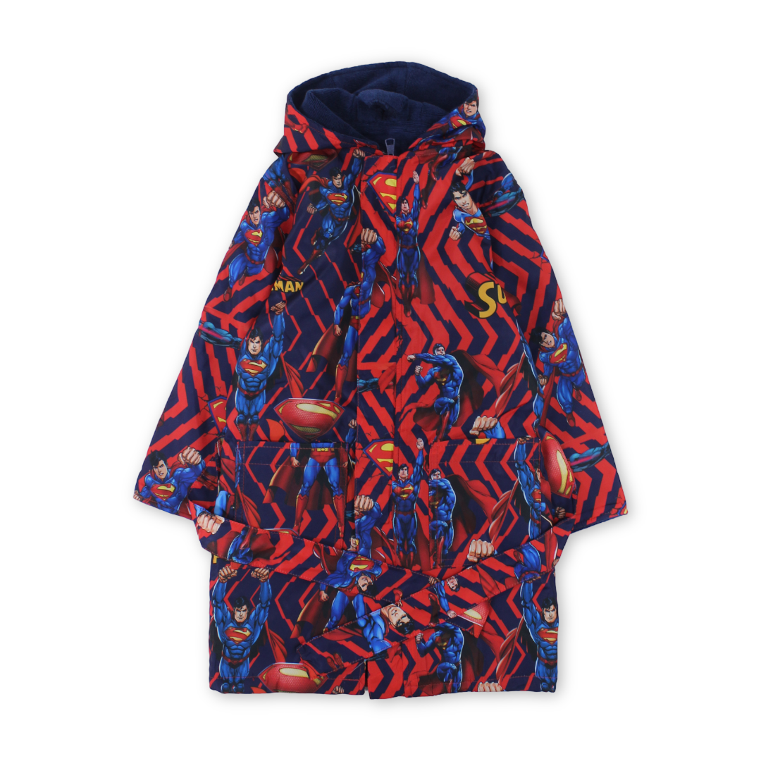 Baby Boys Waterproof Swim Robe – Red with Super-Man Print - Clothing - I.Wear