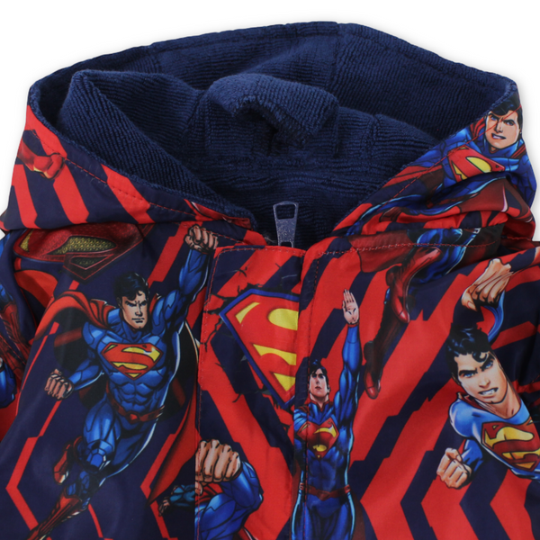 Baby Boys Waterproof Swim Robe – Red with Super-Man Print