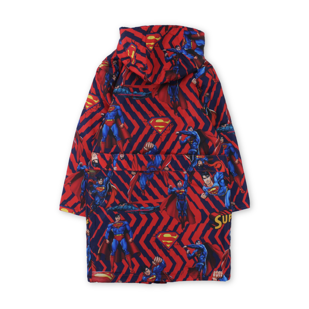 Baby Boys Waterproof Swim Robe – Red with Super-Man Print
