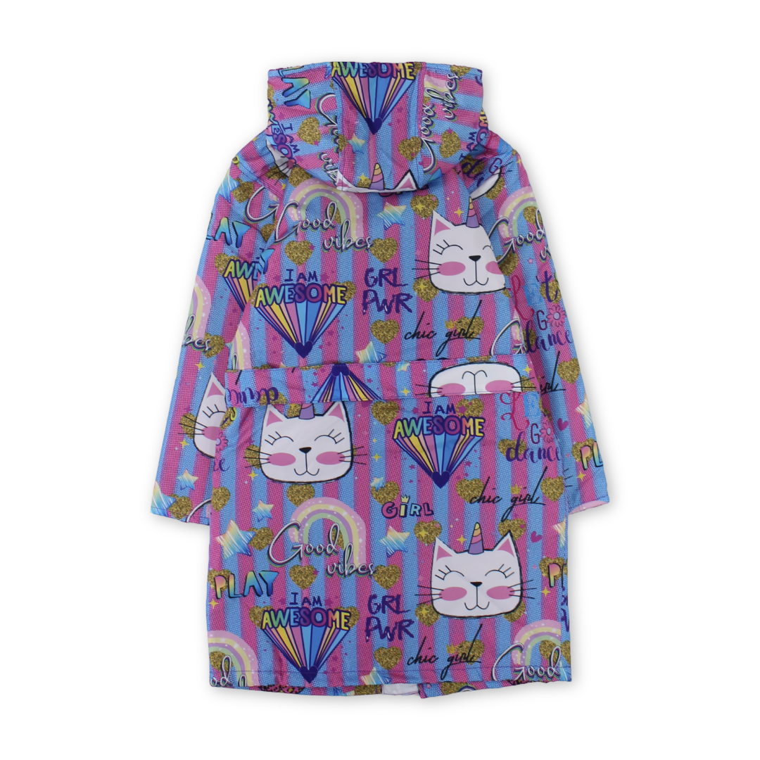 Baby Girls Waterproof Swim Robe – Multicolor with Cat Print