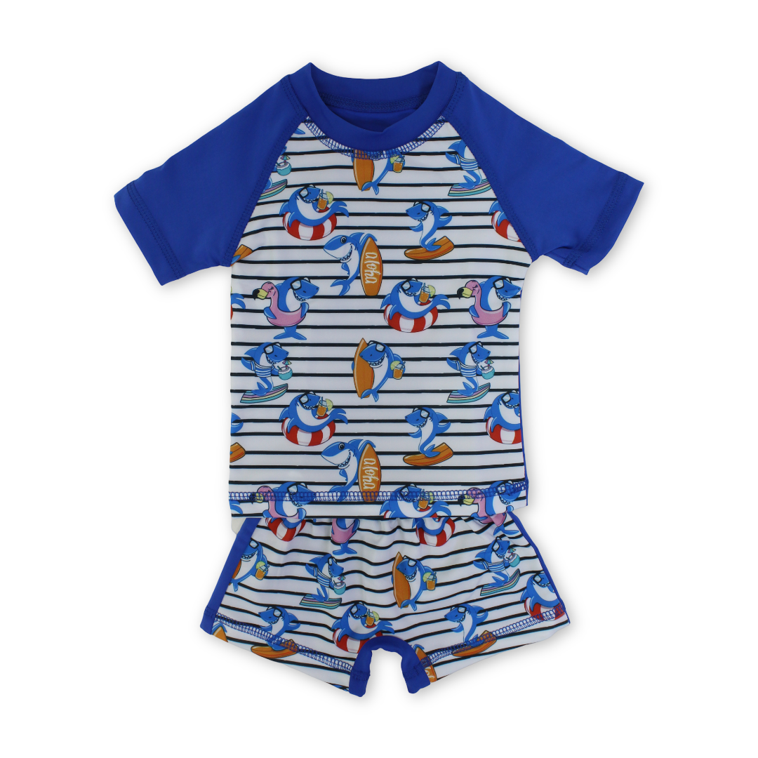 Baby Boys Rash Guard Set – Blue with Shark Print