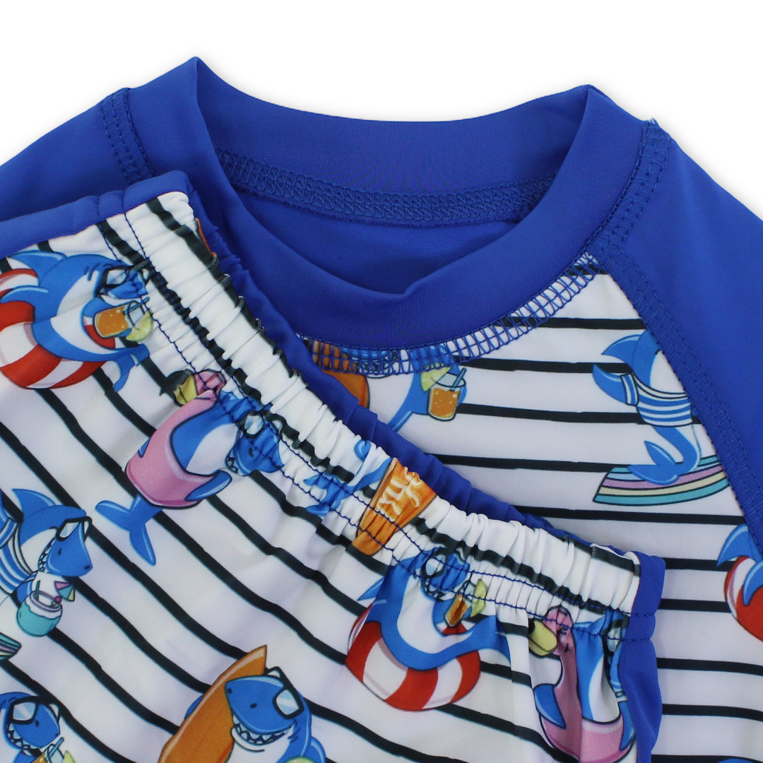 Baby Boys Rash Guard Set – Blue with Shark Print