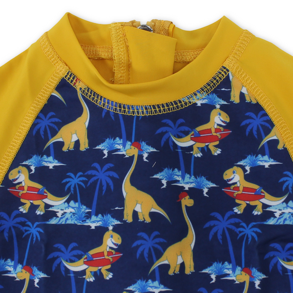 Baby Boys Sunsuit One-Piece – Mustard with Dino Print