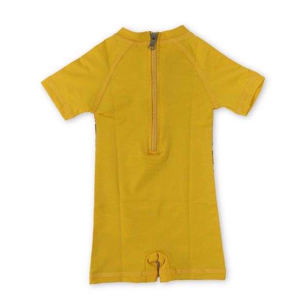Baby Boys Sunsuit One-Piece – Mustard with Dino Print