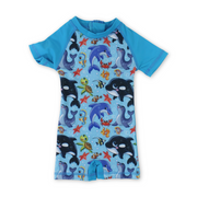 Baby Boys Sunsuit One-Piece – Turquoise with Marine Creatures Print