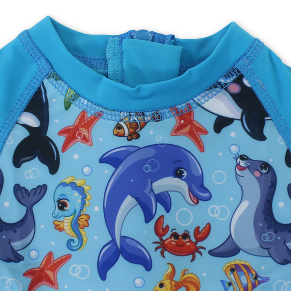 Baby Boys Sunsuit One-Piece – Turquoise with Marine Creatures Print