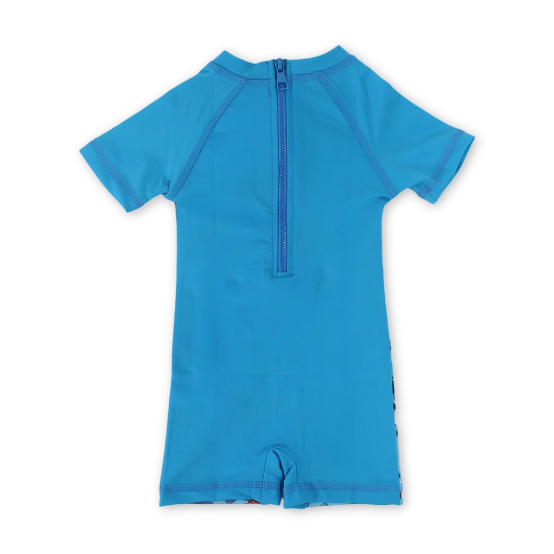 Baby Boys Sunsuit One-Piece – Turquoise with Marine Creatures Print