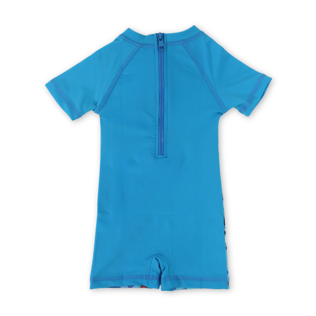 Baby Boys Sunsuit One-Piece – Turquoise with Marine Creatures Print