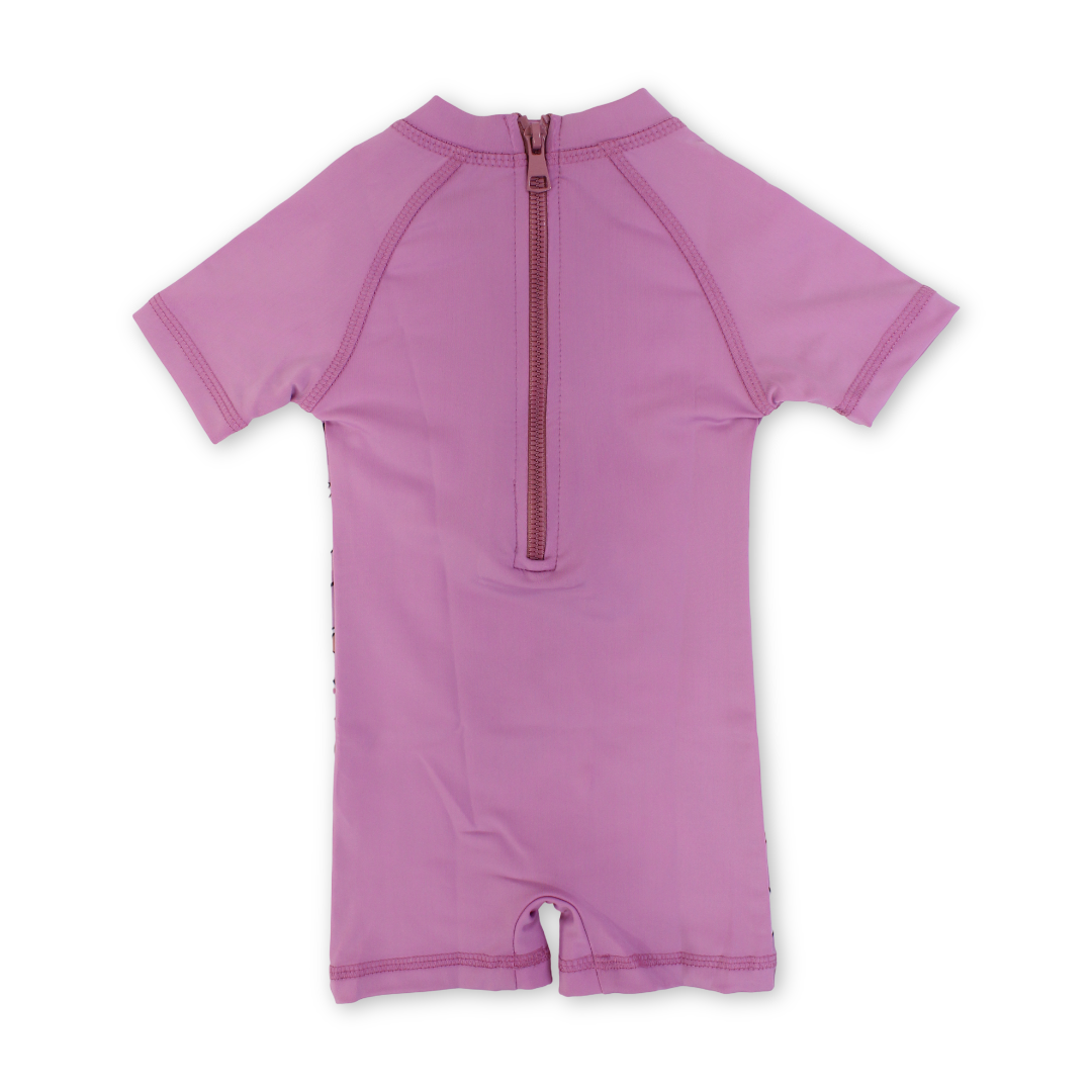 Baby Girls Sunsuit One-Piece – Pink with Cats & Ice Cream Print