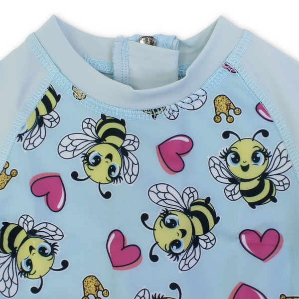 Baby Girls Sunsuit One-Piece – Aqua with Bee Print