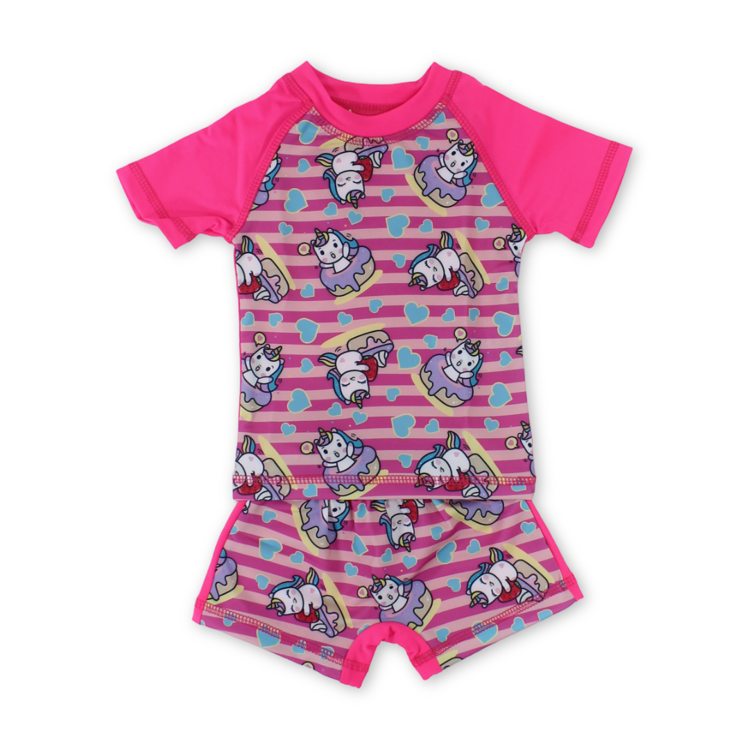 Baby Girls Rash Guard Set – Fuchsia with Unicorn Print