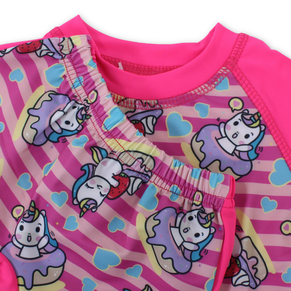 Baby Girls Rash Guard Set – Fuchsia with Unicorn Print