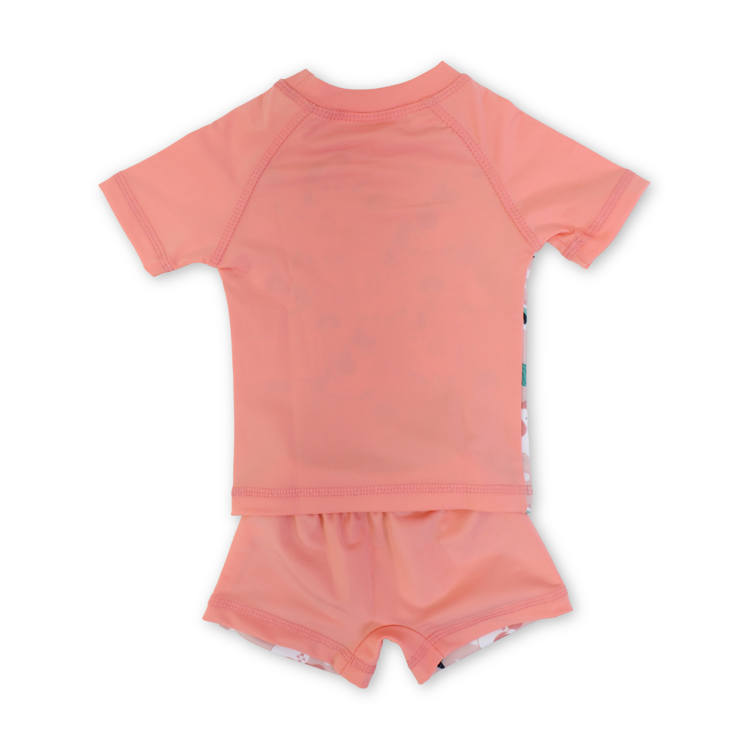 Baby Girls Rash Guard Set – Salmon with Unicorn Print