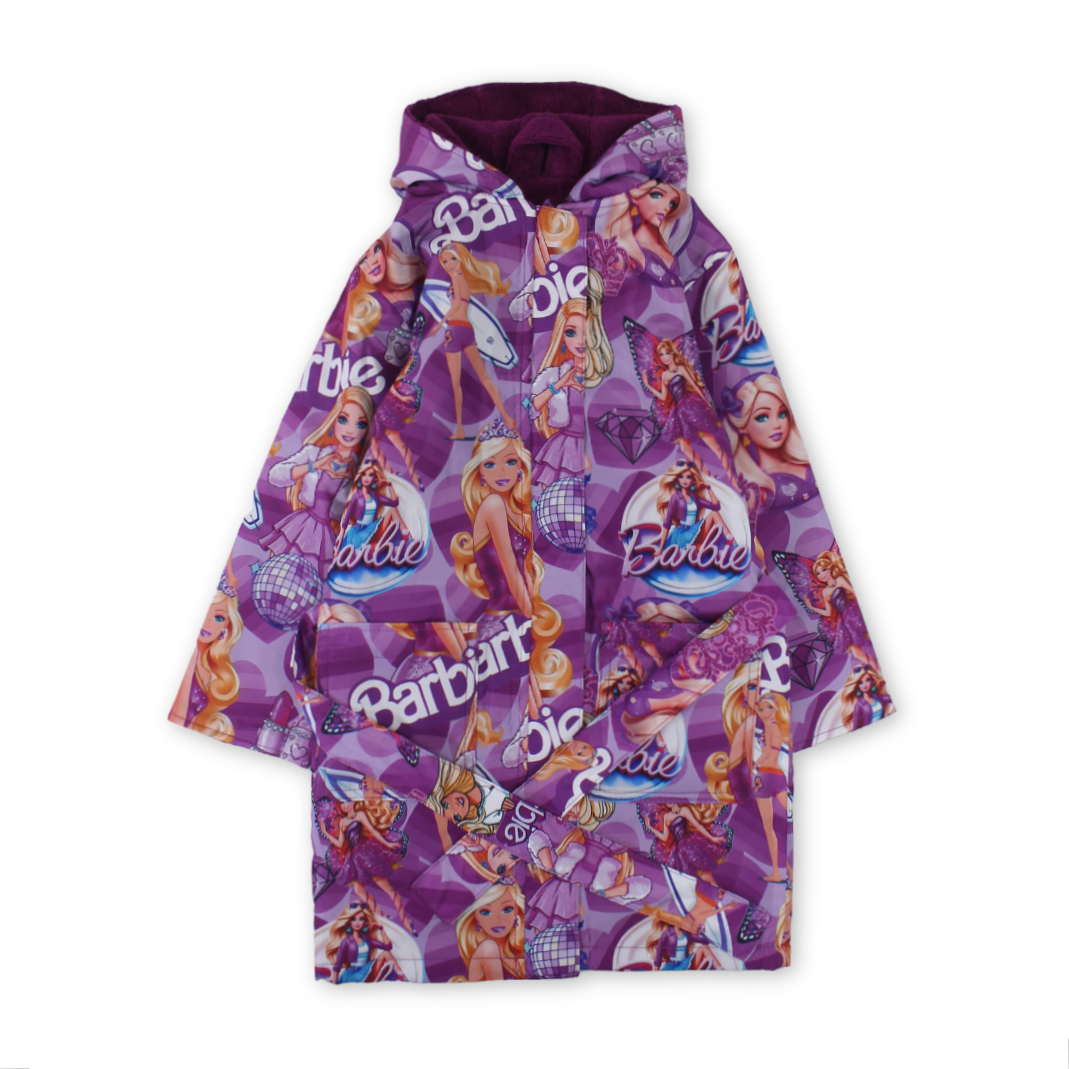 Baby Girls Waterproof Swim Robe – Purple with Barbie Print