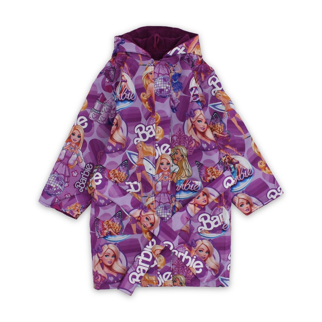 Baby Girls Waterproof Swim Robe – Purple with Barbie Print