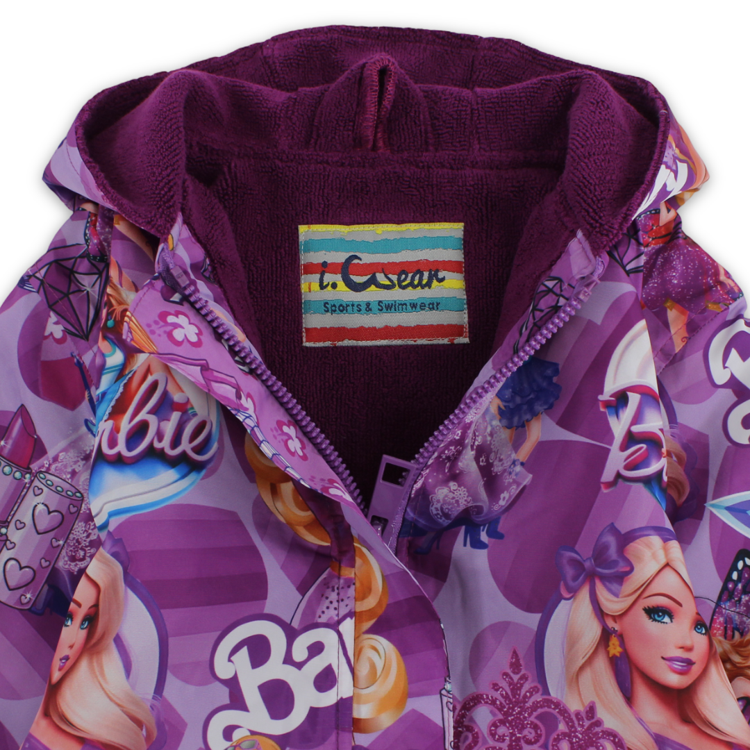 Baby Girls Waterproof Swim Robe – Purple with Barbie Print