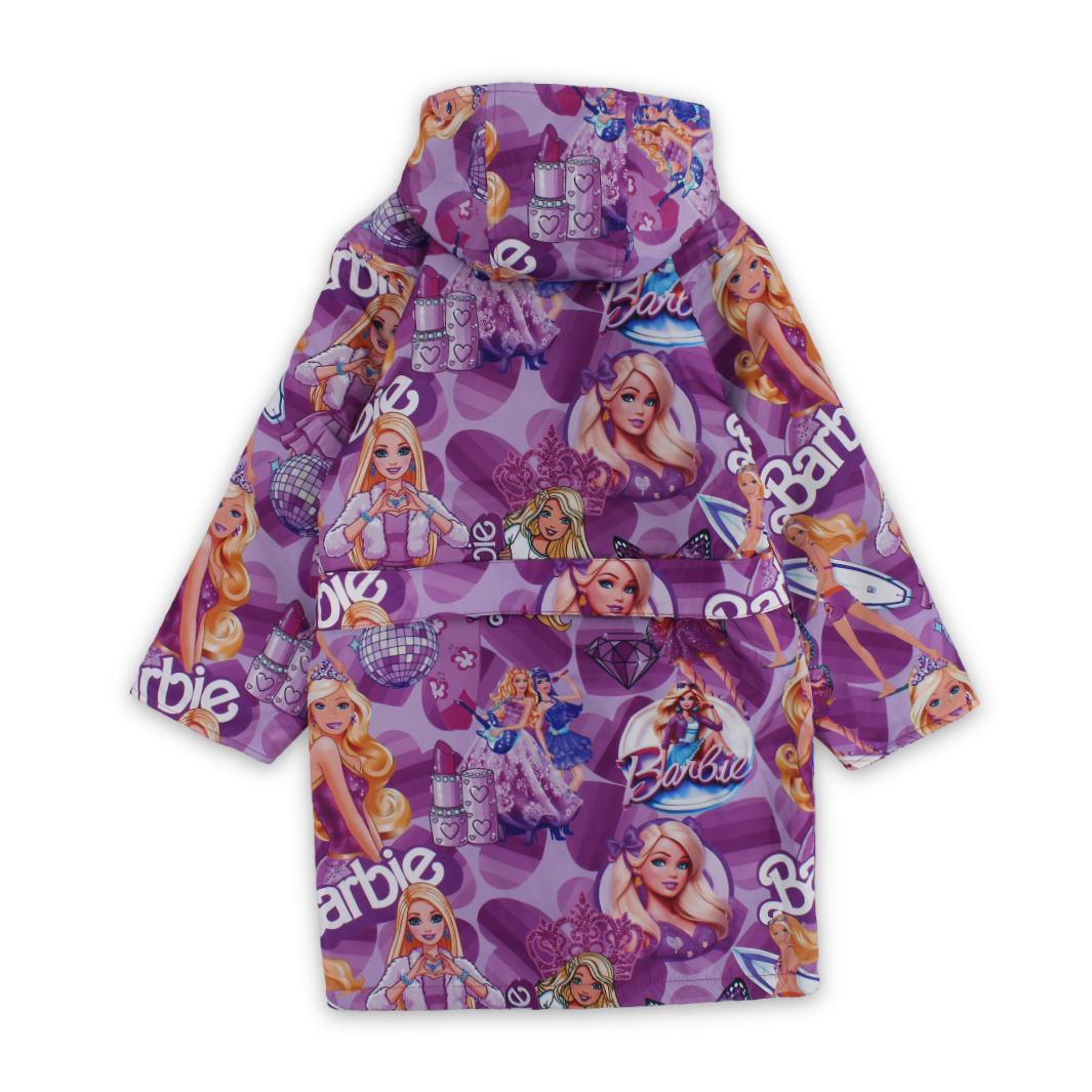 Baby Girls Waterproof Swim Robe – Purple with Barbie Print