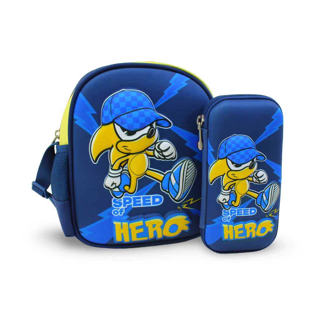 حقيبة غداء وقلم رصاص من BZ Speed-of Hero - كحلي وأصفر