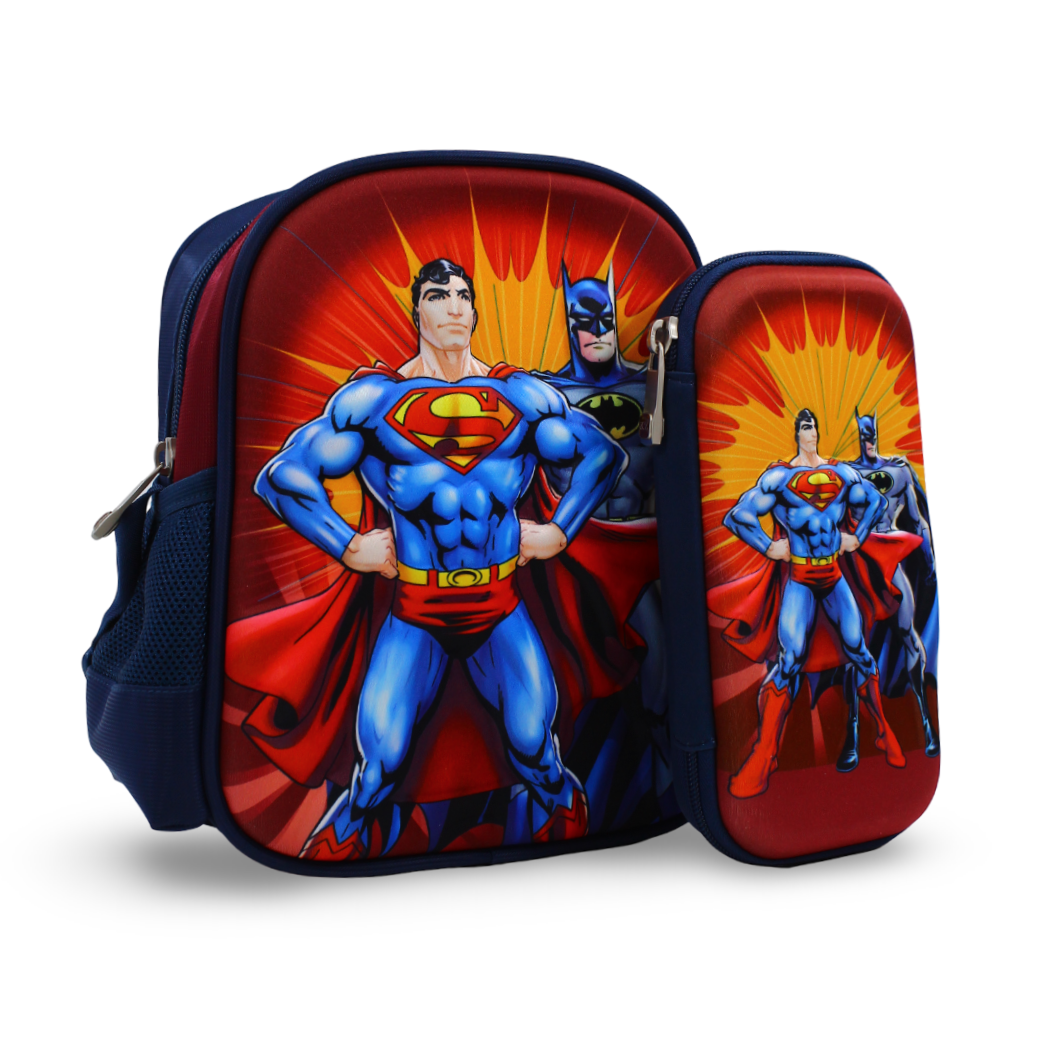 BZ Batman & Super-Man (Lunch Bag + Pencil Case) – Burgundy & Navy - School - BZ-SCHOOL