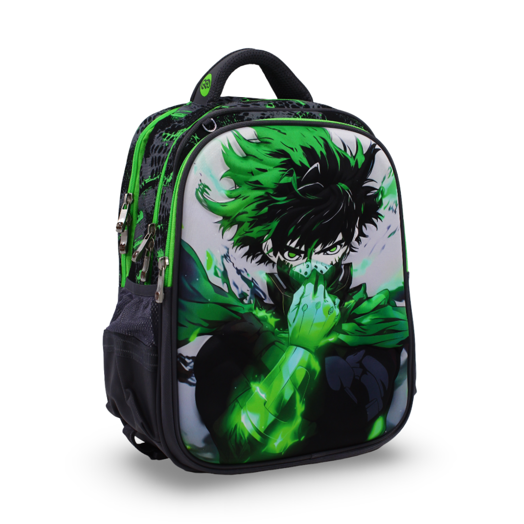 BZ Midoriya Backpack with Trolley Sleeve 17 Inches – Grey & Green