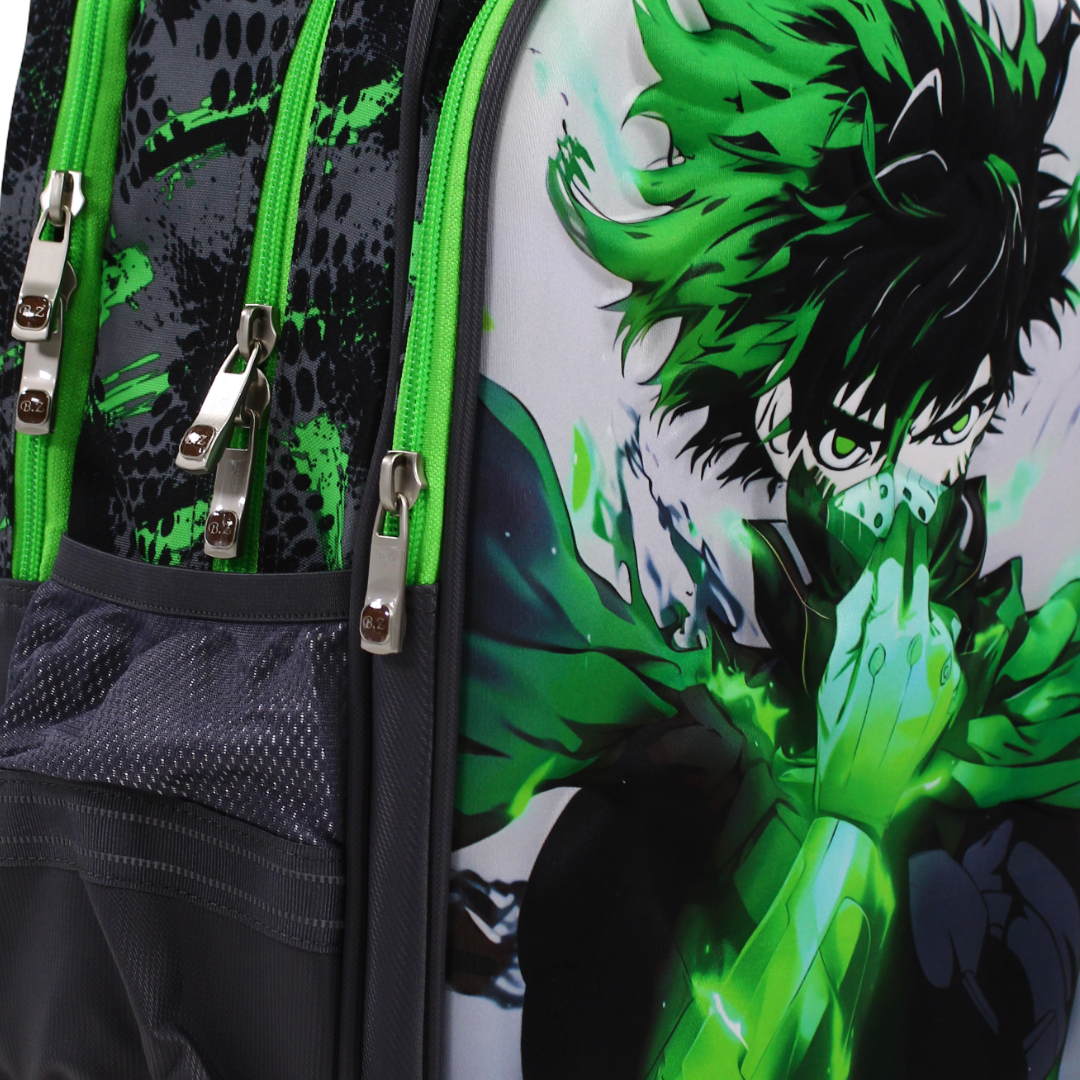 BZ Midoriya Backpack with Trolley Sleeve 17 Inches – Grey & Green
