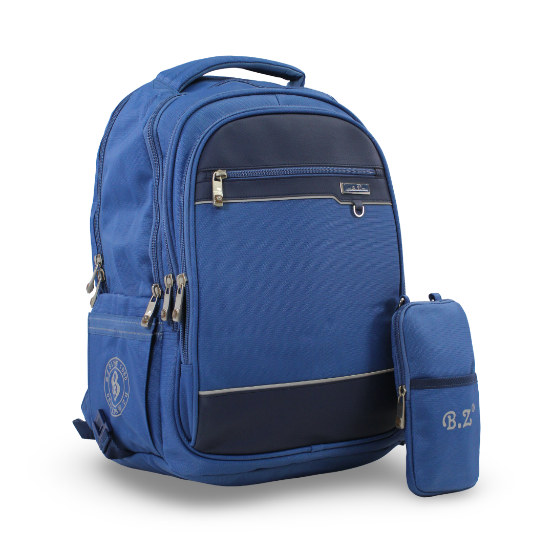 BZ Backpack 20 Inches with Trolley Sleeve + Pencil Case – Blue