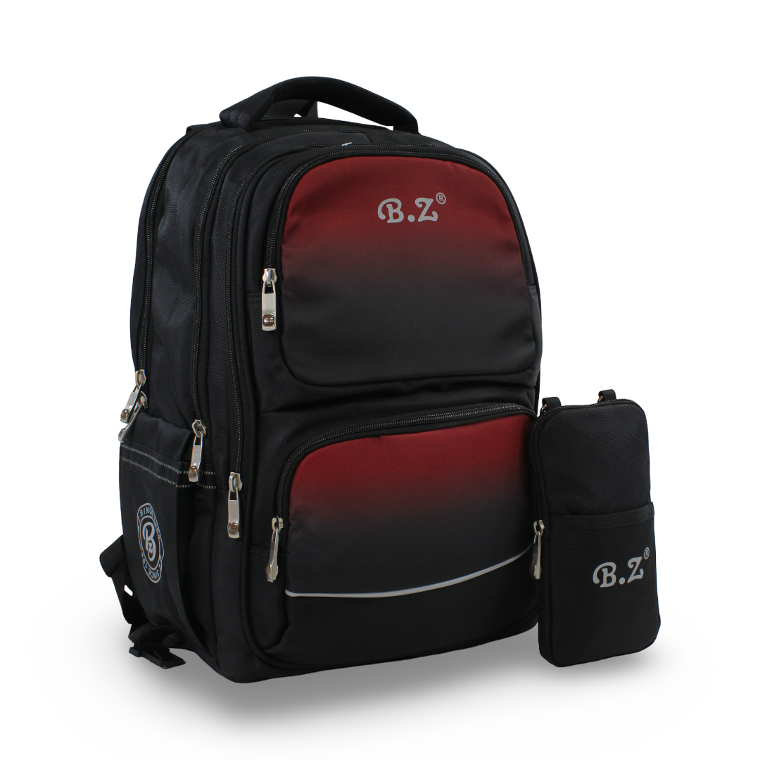 BZ Backpack 20 Inches with Trolley Sleeve + Pencil Case – Burgundy & Black
