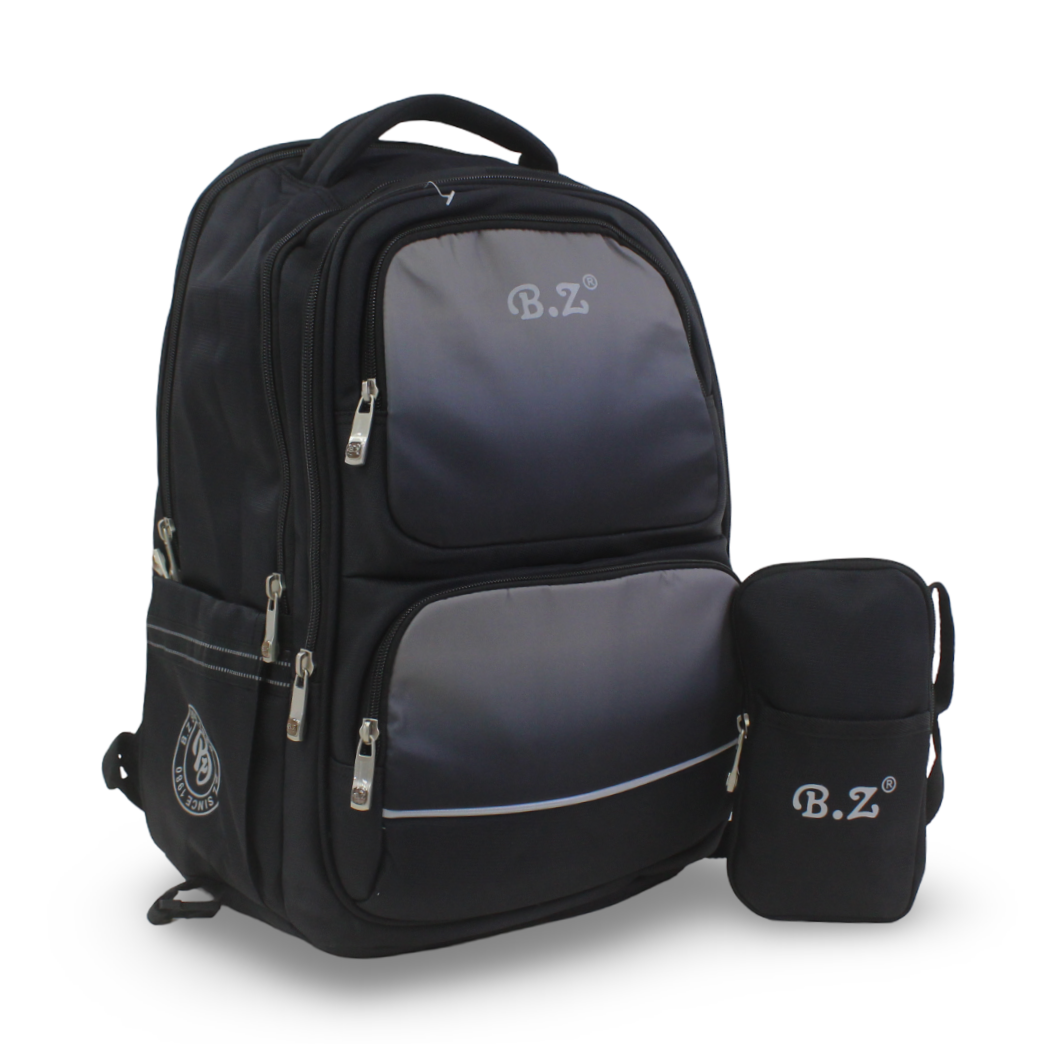 BZ Backpack with Trolley Sleeve 20 Inches + Pencil Case – Grey & Black