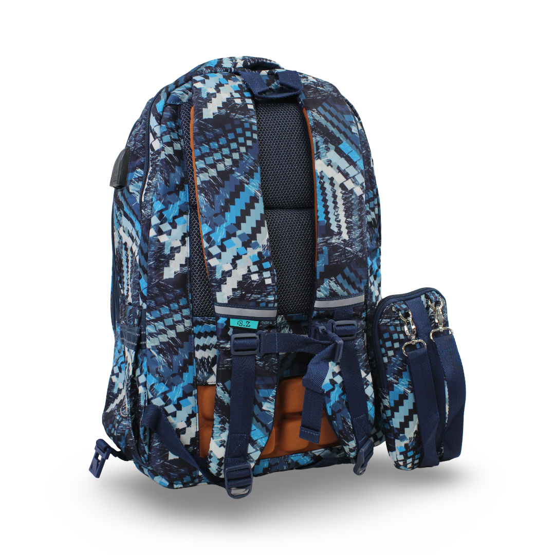 BZ Zigzag Backpack 20 Inches with Trolley Sleeve + Pencil Case – Navy