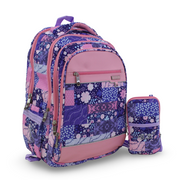 BZ Floral Backpack with Trolley Sleeve 20 Inches + Pencil Case – Purple