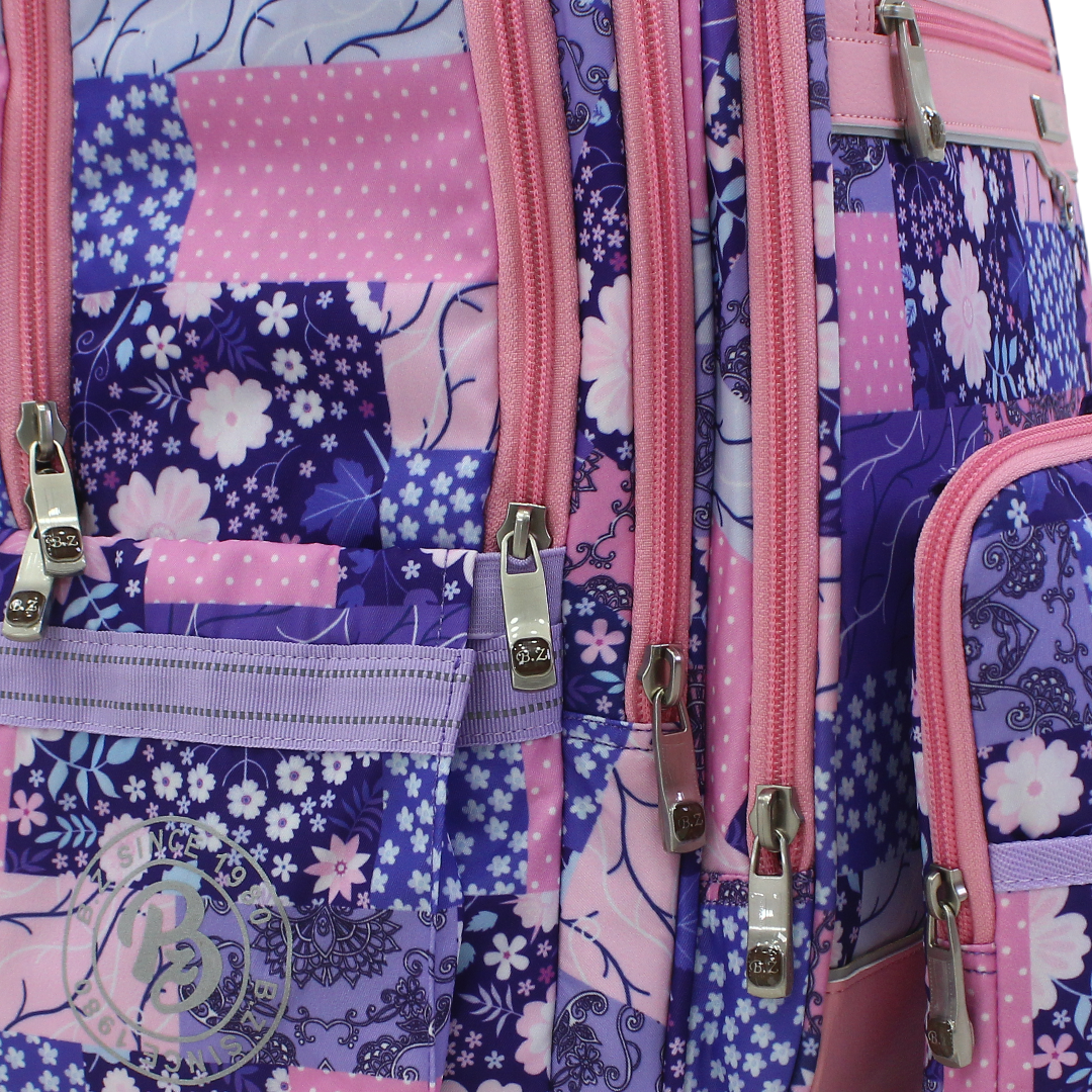 BZ Floral Backpack with Trolley Sleeve 20 Inches + Pencil Case – Purple