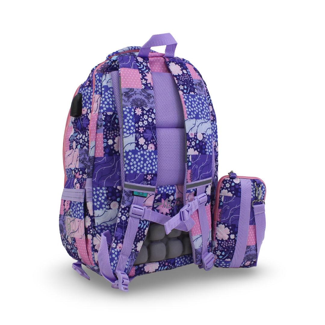 BZ Floral Backpack with Trolley Sleeve 20 Inches + Pencil Case – Purple