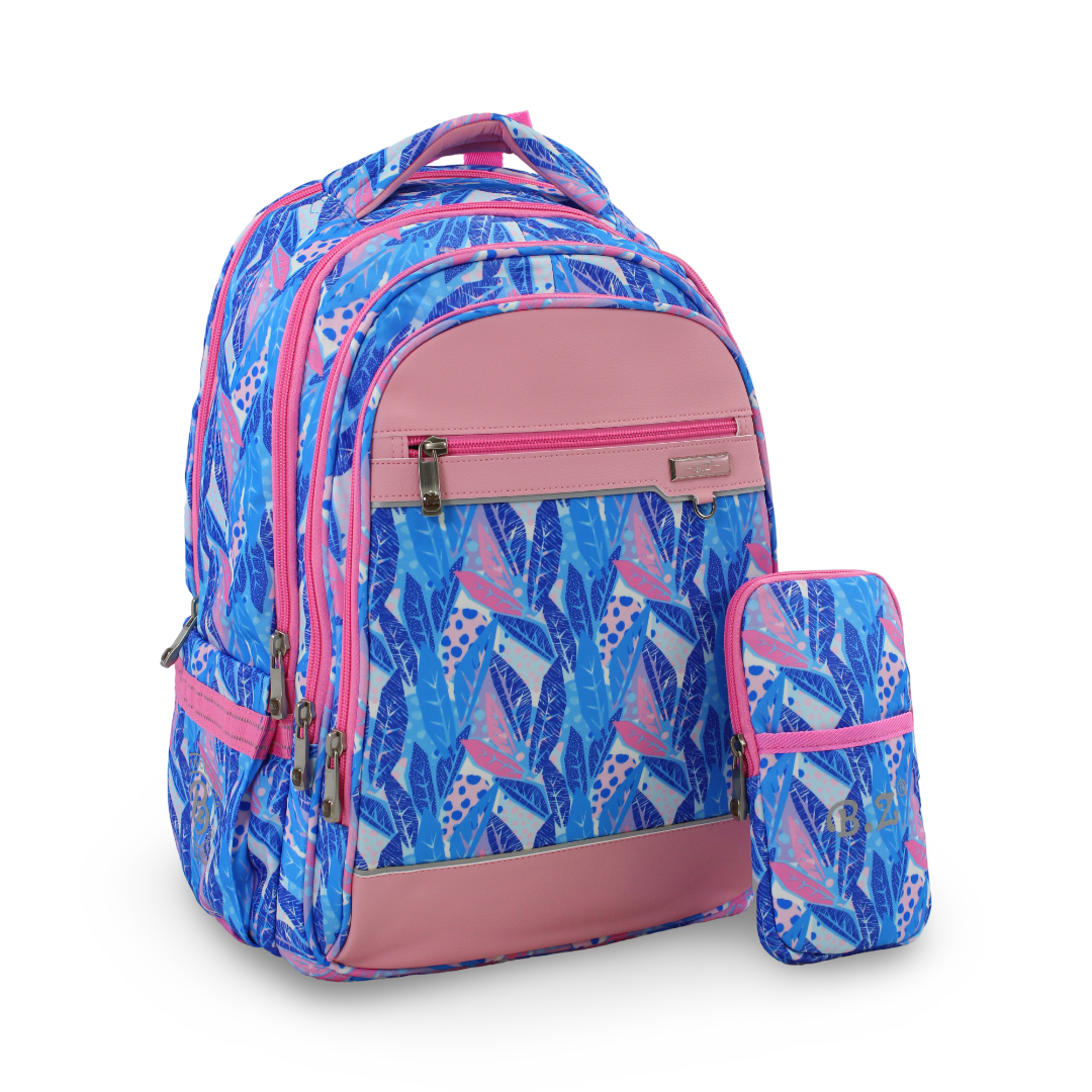 BZ Floral Backpack 20 Inches with Trolley Sleeve + Pencil Case – Blue