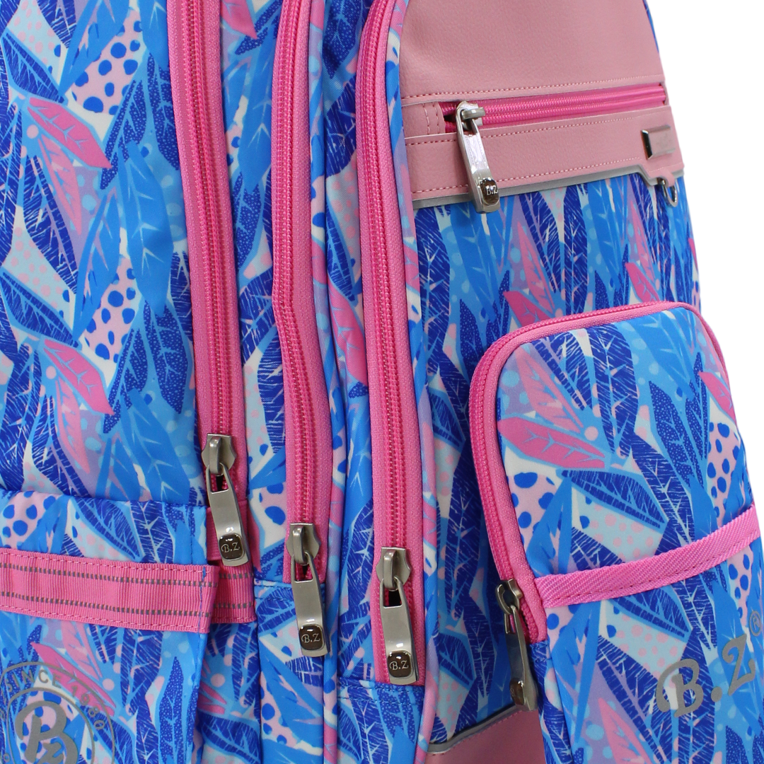 BZ Floral Backpack 20 Inches with Trolley Sleeve + Pencil Case – Blue