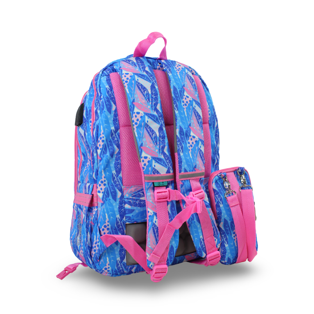 BZ Floral Backpack 20 Inches with Trolley Sleeve + Pencil Case – Blue