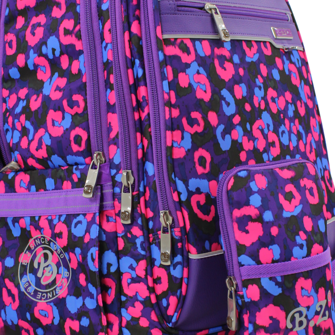 BZ Leopard Backpack 20 Inches with Trolley Sleeve + Pencil Case – Purple