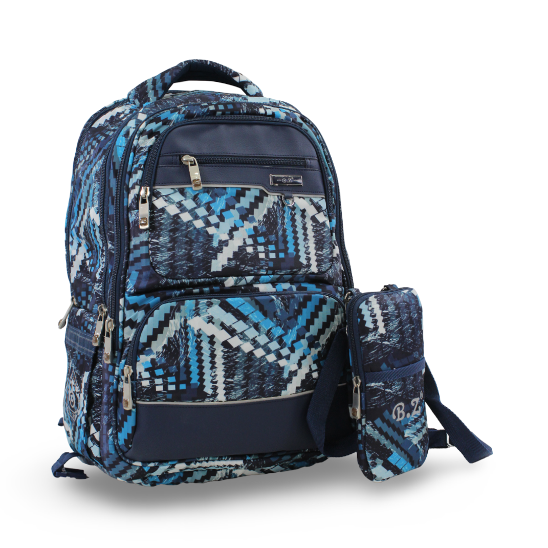 BZ Zigzag Backpack 20 Inches with Trolley Sleeve + Pencil Case – Navy