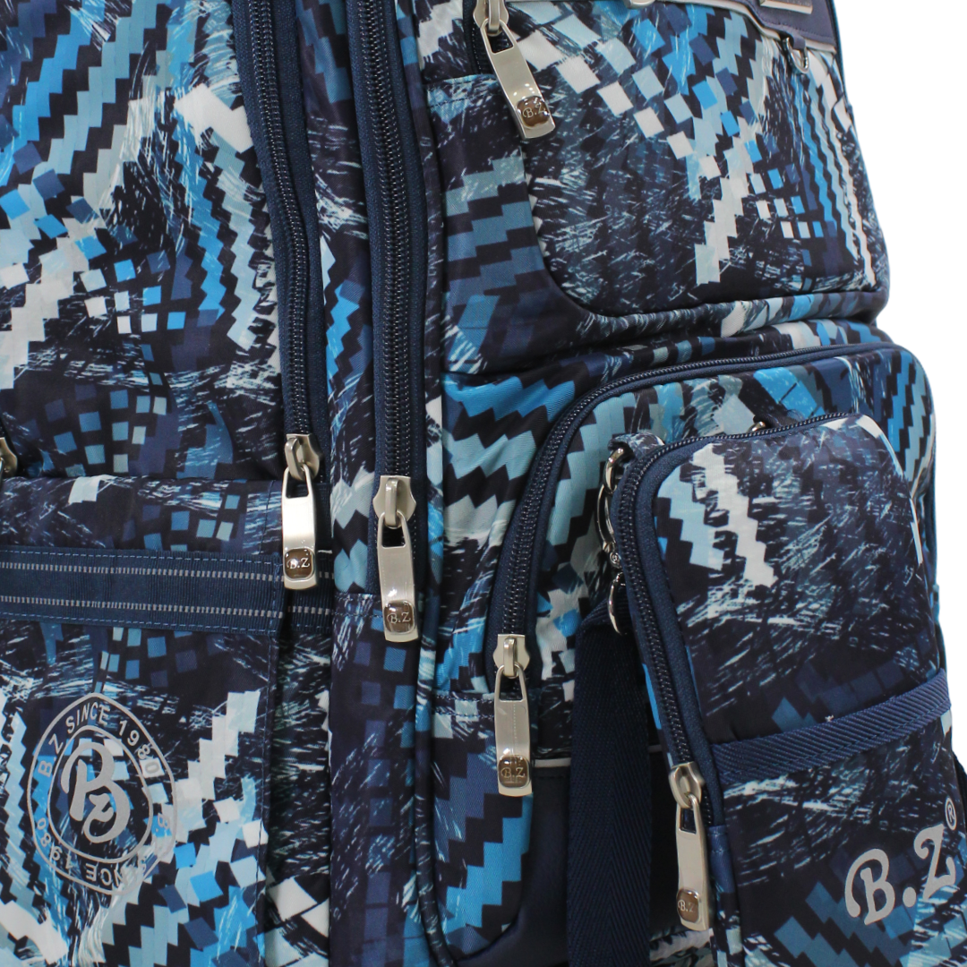 BZ Zigzag Backpack 20 Inches with Trolley Sleeve + Pencil Case – Navy